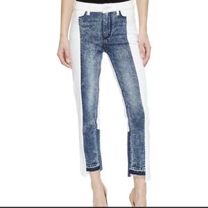 Paige Hoxton Straight Ankle Jeans Size 24‎ Two Tone Step Hem Denim